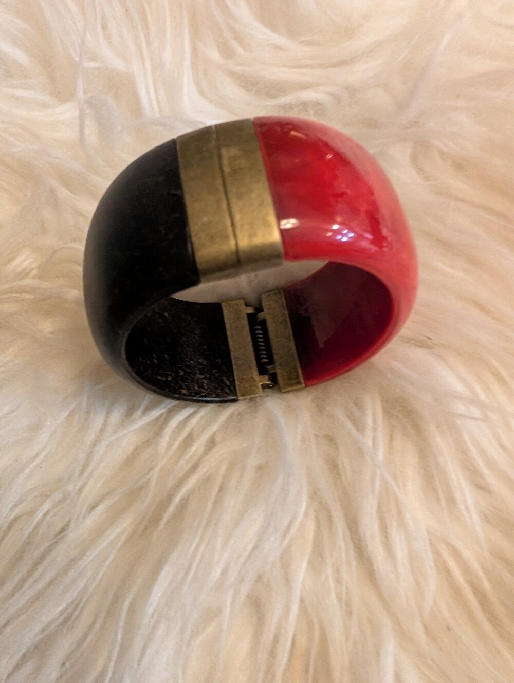 Bicolor Hinged Acrylic  And Wood Bangle Bracelet in Black & Red Premier Desing